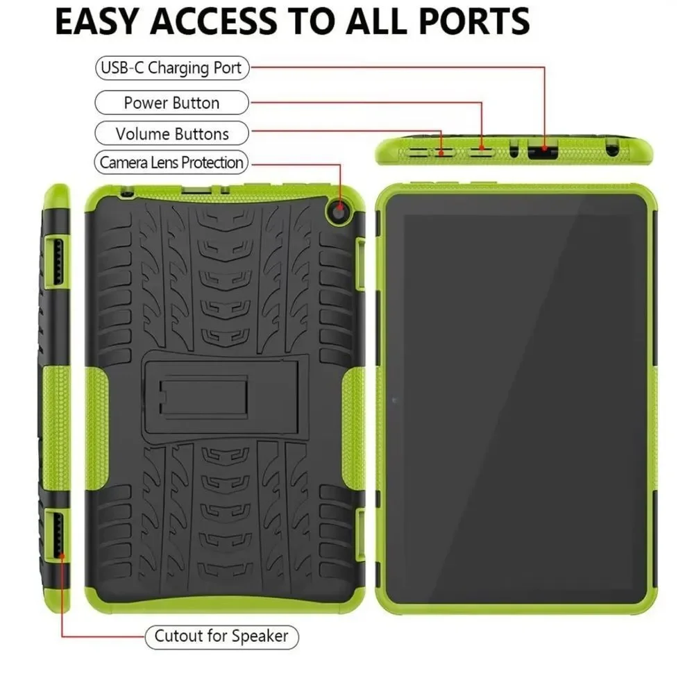 Rugged Black & Lime Green Tablet Case with Kickstand #87